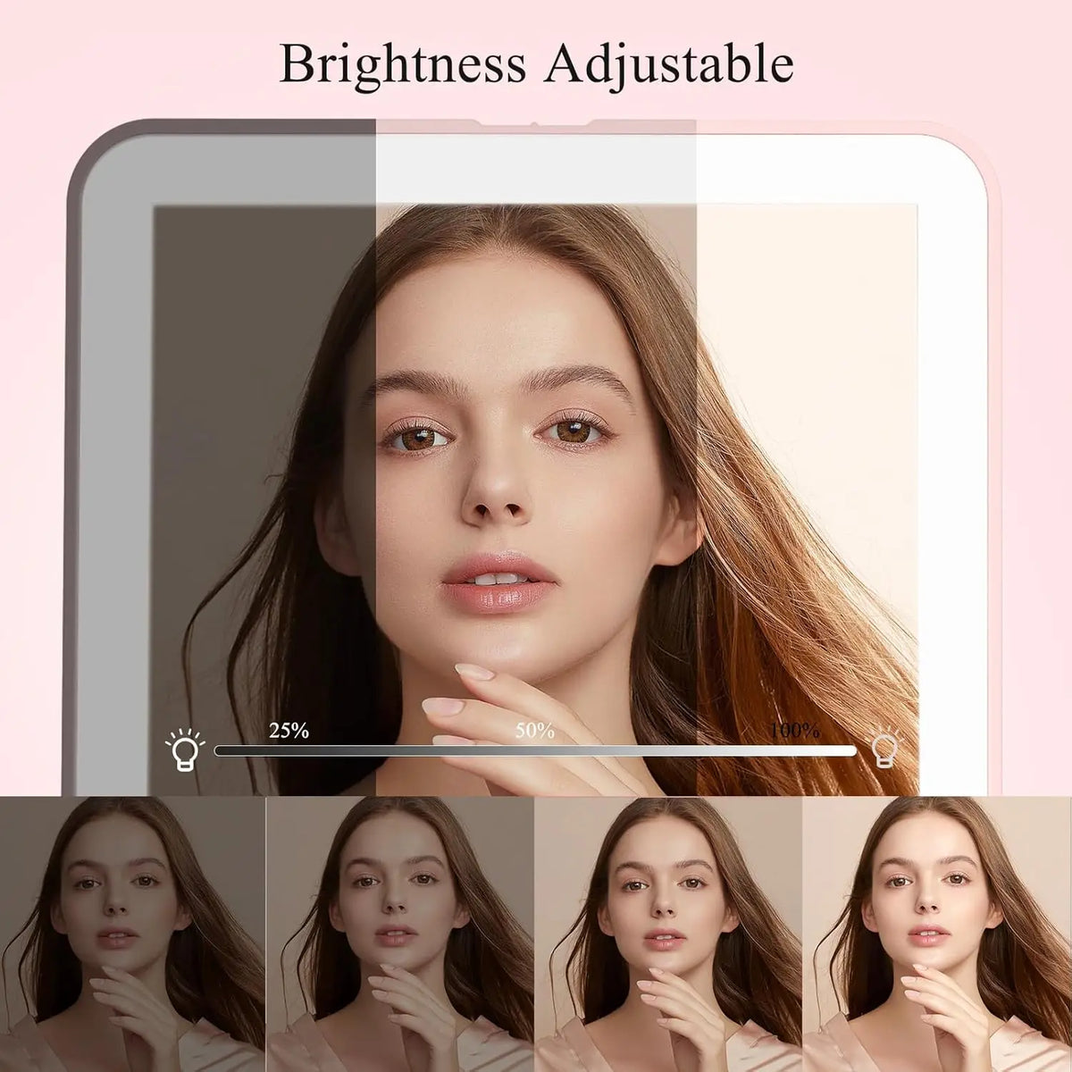 LED Travel Makeup Mirror 3 Colors Light USB Rechargeable Touch Screen Cute Portable Tabletop Cosmetic Mirror Ins PINK Beautiful