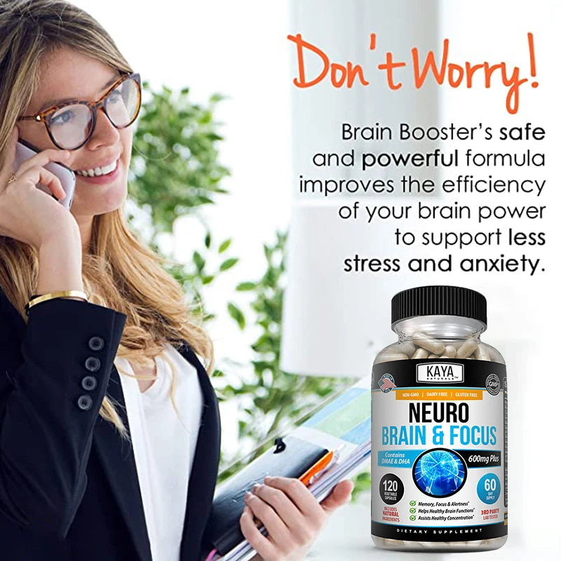 Nootropic Brain Booster Capsules - Vitamins, Memory, Concentration, Clarity & Cognitive Performance Support, Stress Relief