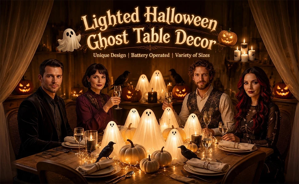 1/2/3Sets Halloween Decorations Lighted Ghost DIY Kit Spooky Lamp Warm White Table Centerpiece for Indoor Halloween Party