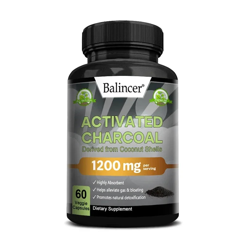 1200mg Activated Charcoal Capsules, Natural Digestive & Gut Support, Bloating & Gas Relief, Body Cleansing, Oral & Skin Wellness