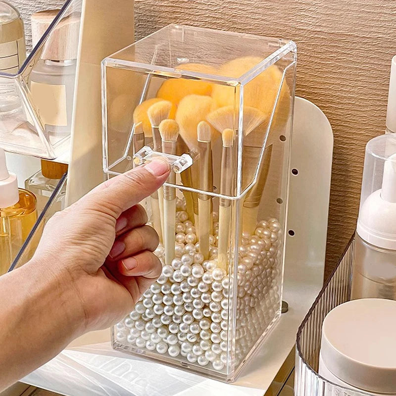 1PCS Fashion Desktop Makeup Brush Bucket Cup Holder With Lid Dust-proof Makeup Lipstick Cosmetic Box Organizer Tube Transparent