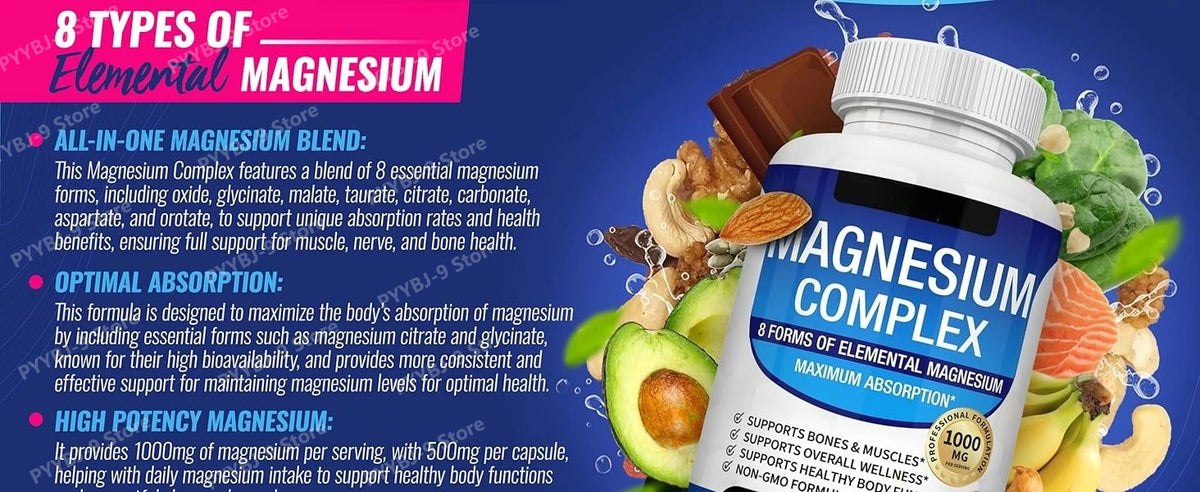 Full Spectrum Magnesium Blend 1000mg Featuring 8 Essential Types for Body Function Balance, Active Lifestyle Support 90 Capsules