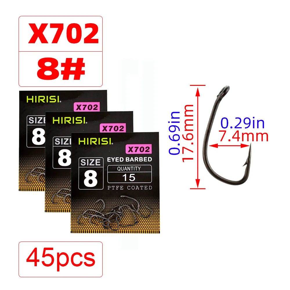15pcs PTFE Coated High Carbon Steel Barbed Fish Hook With Eye  Carp Fishing Accessories X702