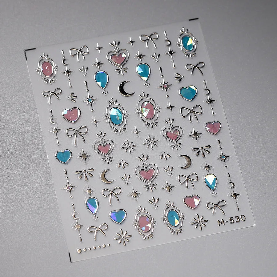 1pcs 5D Shell Light Nail Stickers Fashion Gold Border Love Heart Bowknot Moon Star Art Decal High Quality Manicure Decorations