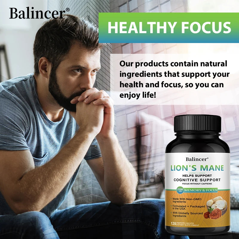 Mushroom Complex Capsules - Lions Mane Cordyceps Reishi, Brain & Immune Support, Nootropic for Focus/Memory, Stress Relief