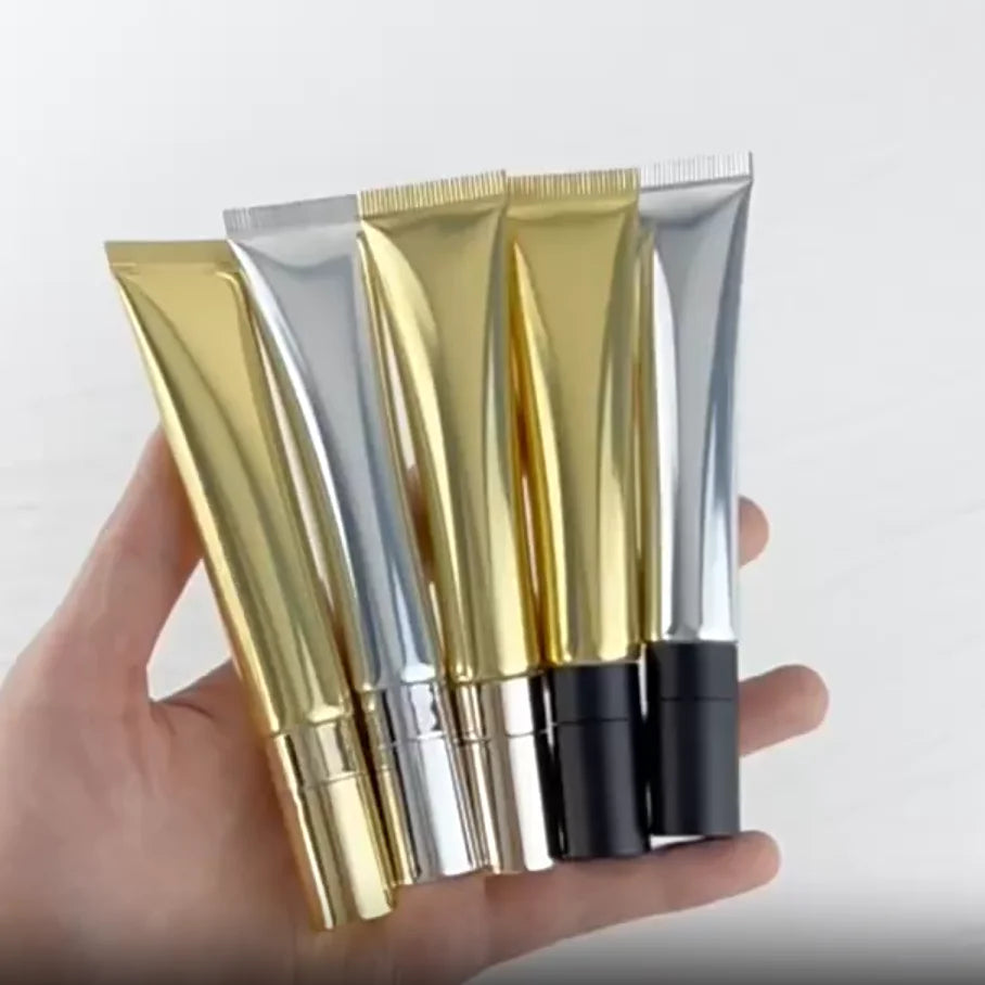 20ml Lip Gloss Tube Custom Logo Empty Squeeze Plastic Liquid Lipstick Metal Tip Lip Oil Balm Container Metal Applicator 30pcs