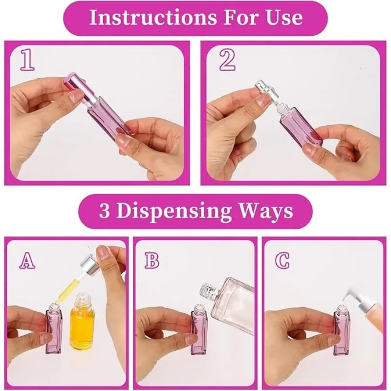 20pcs 3ml/5ml/10ml Square Empty Glass Perfume Spray Bottle Refillable Fragrance Fine Mist Atomizer Portable Liquid Containers