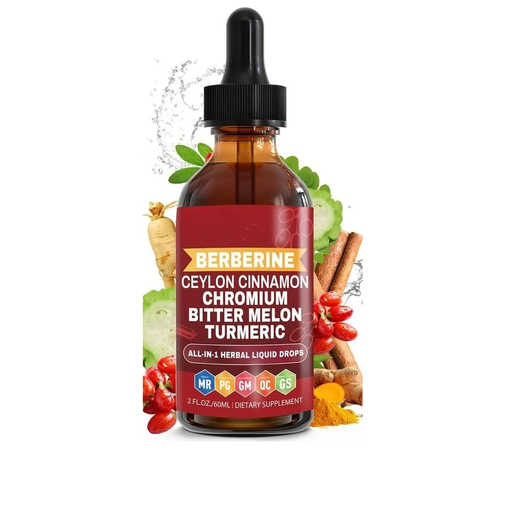 Berberine Ceylon Cinnamon Chromium Liquid Drops with Bitter Melon and Turmeric for Glucose Metabolism Support, 30 Servings