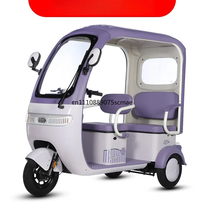 Canopy Electric Tricycle Battery Scooter, 3 Wheel E-Trike For Family Kids School Pickup Daily Commuting
