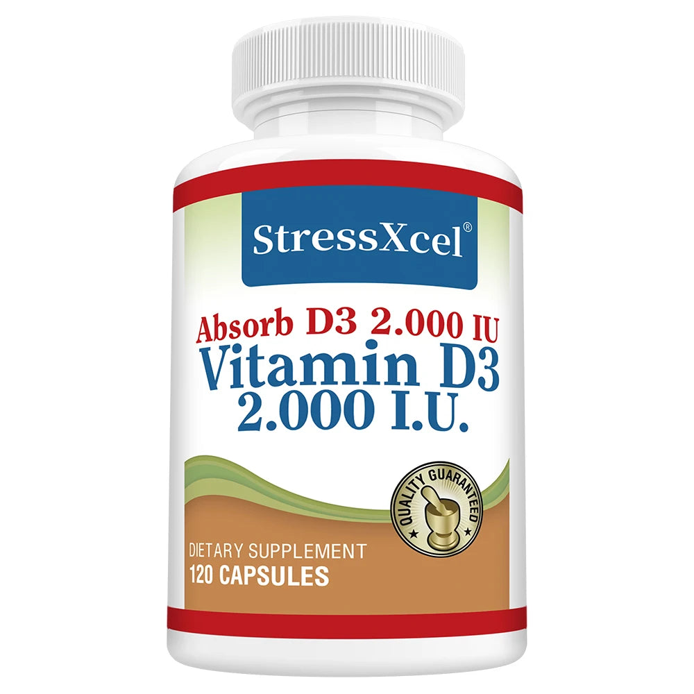 High Potency Vitamin D3 2000IU Capsules, Immune Support, Bone Health, Muscle Function, Whole-Body Wellness, Non-GMO Gluten Free