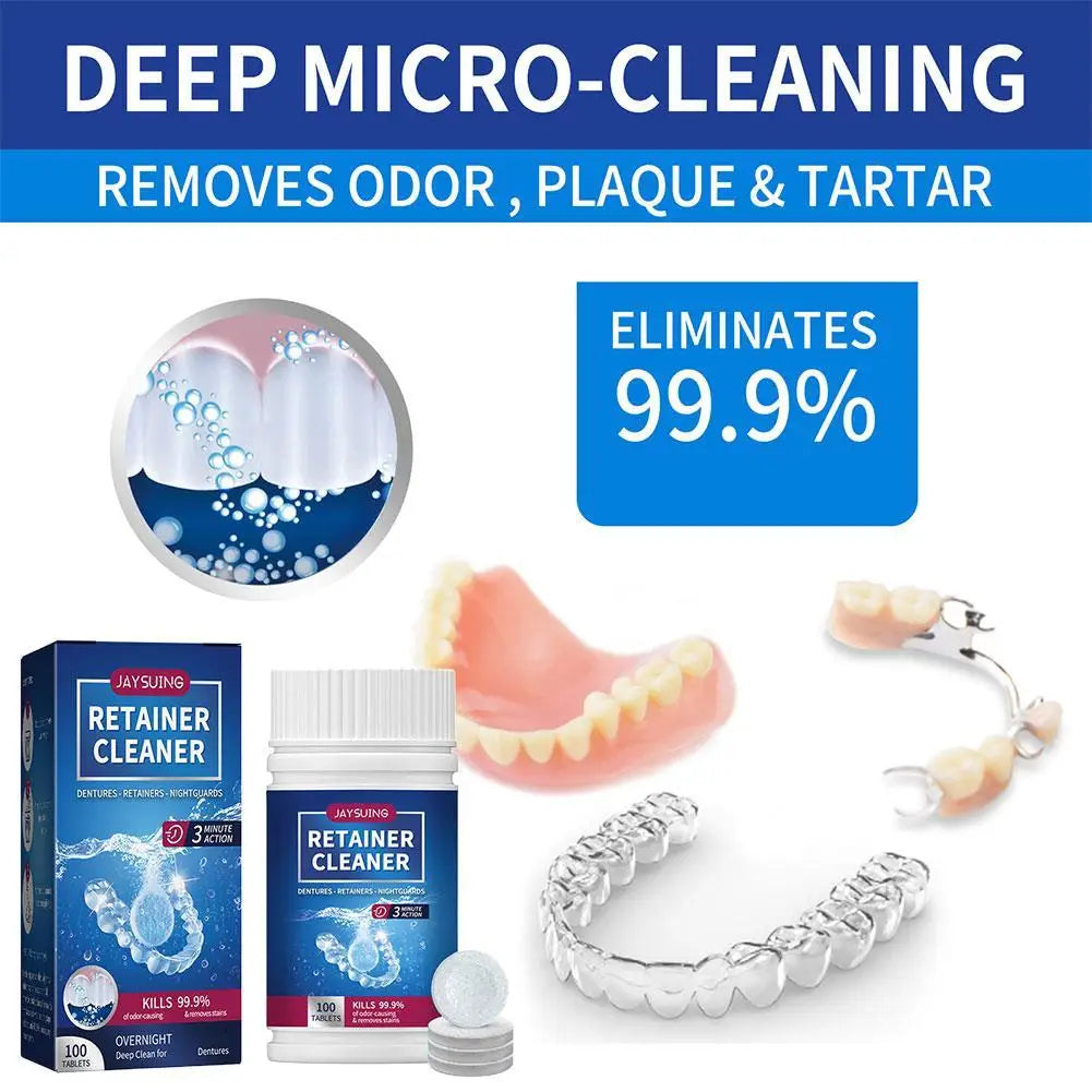 100PCS/Set Denture Cleaning Tablets Removes Odor Oral Cleaning Retainer Cleaner Bad Odors Stains Plaque Remover Tooth Care