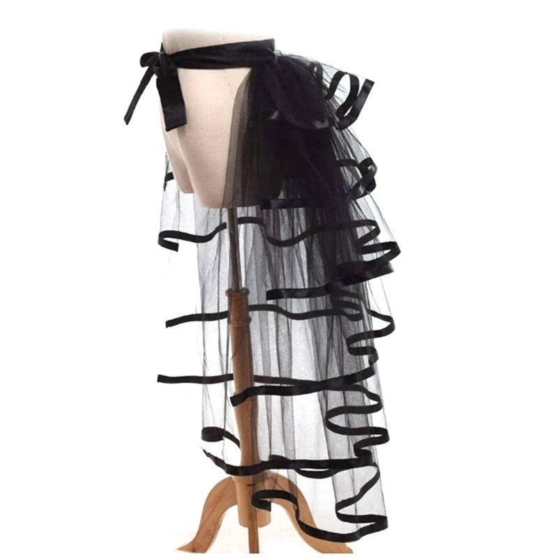 Summer Victorian Steampunk Bustle Skirt 5 Layered Tie-on Belt Tulle Tutu Overskirt Dance Performances Halloween Cosplay Costume