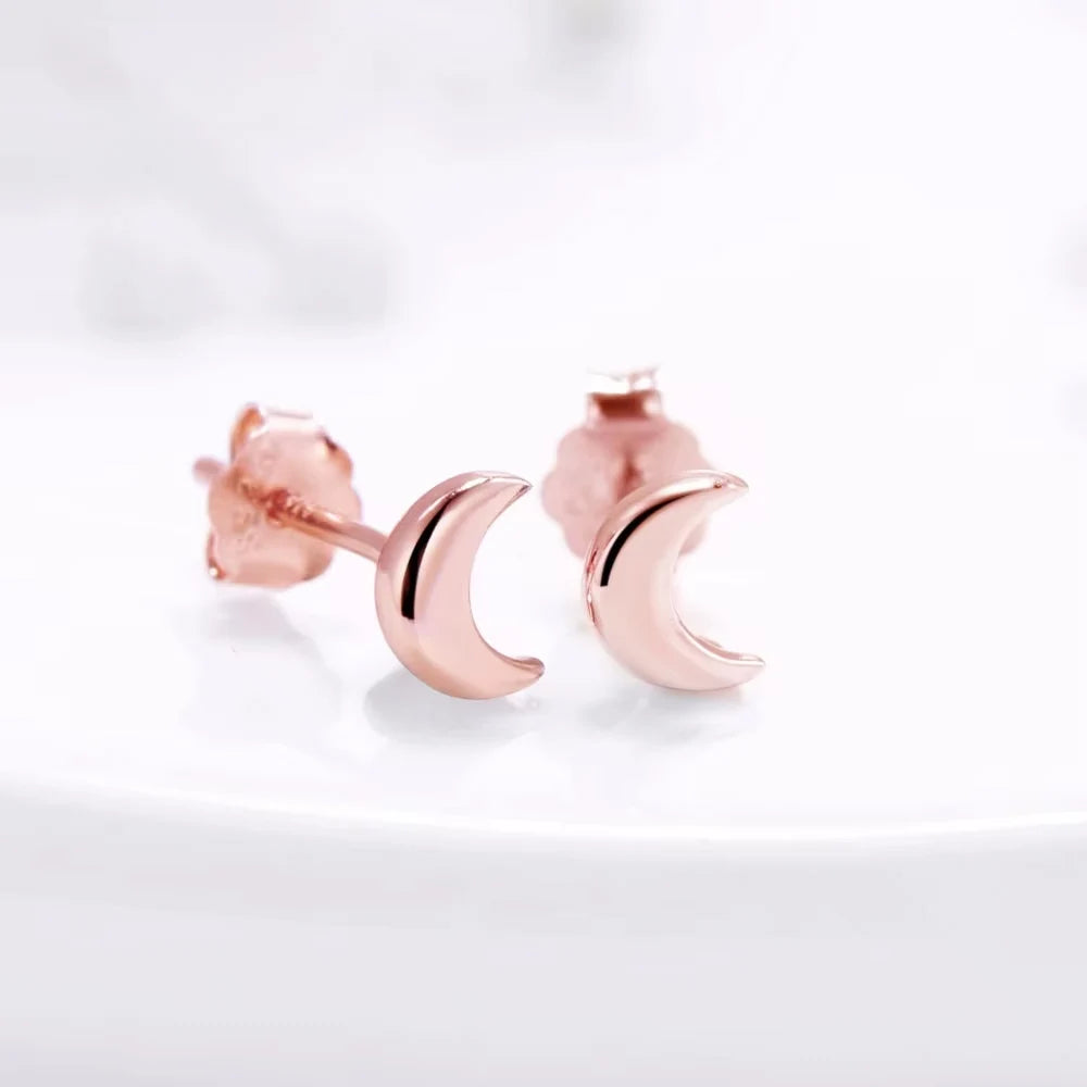 Modian New 2026 Solid 925 Sterling Silver Rose Gold Color Moon Stud Earrings For Women Trendy Small Exquisite Jewelry Bijoux