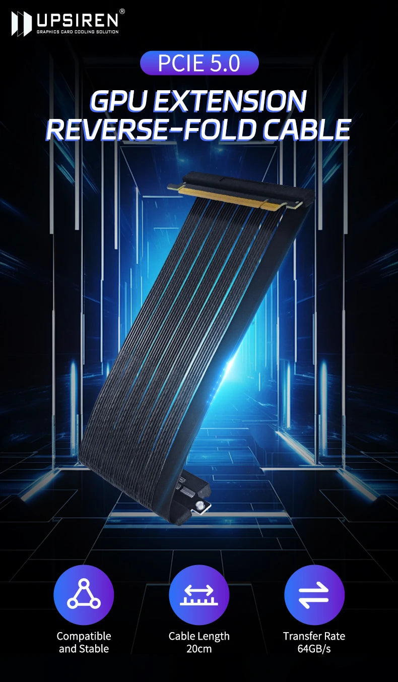 UPSIREN PCI-E 5.0 X16 GPU Extension Cable,Cable length 200mm/Gold-plated process/Suitable for 50 series graphics cards