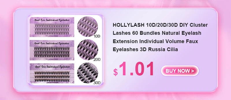 HOLLYLASH 96 Clusters DIY Self Adhesive Cluster Lashes Russian Volume False Eyelashes C Curl Natural Soft Individual Eyelashes