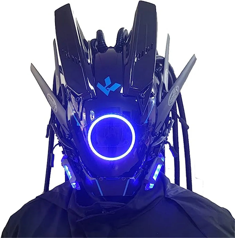 Cyber punk Mask LED Hairstyle Braid Halloween Christmas Role Playing Helmet Party Adult Gift ﻿
