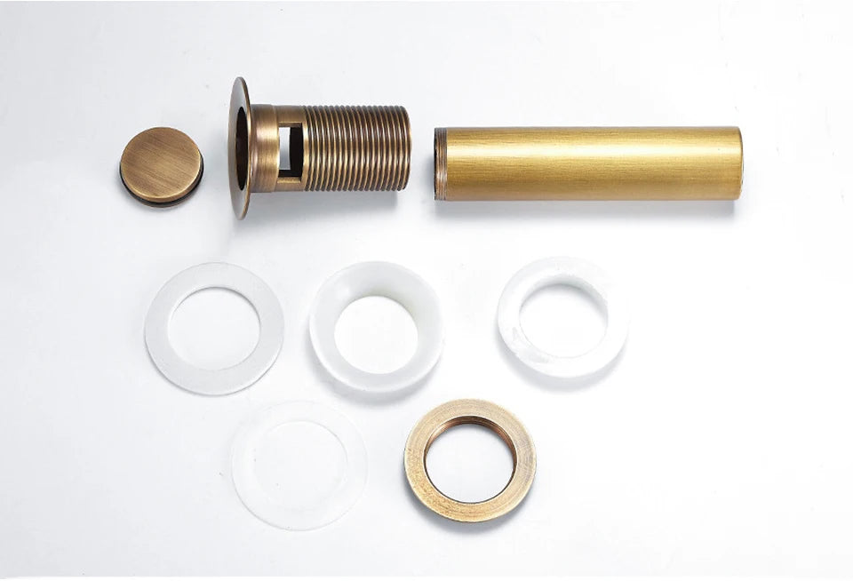 Antique Brass Pop Up Drain Bathroom Sink Push Down Pop Up Stopper Drain Washbasin Accessoires Plug Cover Waste Pipe Drainer