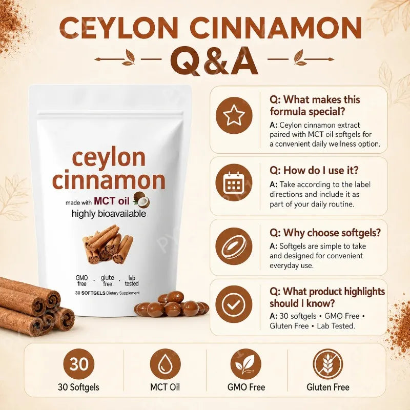 Ceylon Cinnamon Softgels with MCT Oil Daily Wellness Support Highly Bioavailable 30 Softgels