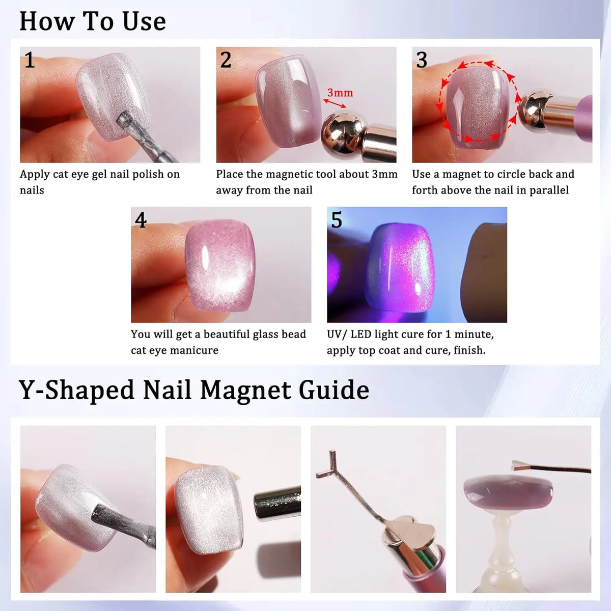 Pro Cat Eye Nail Magnet Kit — Dual-Tip Wand, Round Beads & Y/Rabbit Stencil. DIY Multi-Style Cat Eye Nails Made Easy.