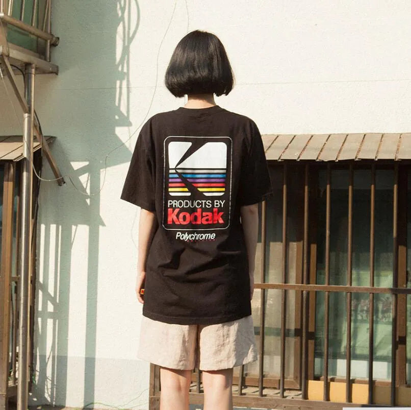 Kodak Polychrome Rainbow Back Print Unisex Cotton T Shirt Vintage Retro Short Sleeve Tee Y2K Casual Streetwear Film Graphic Top