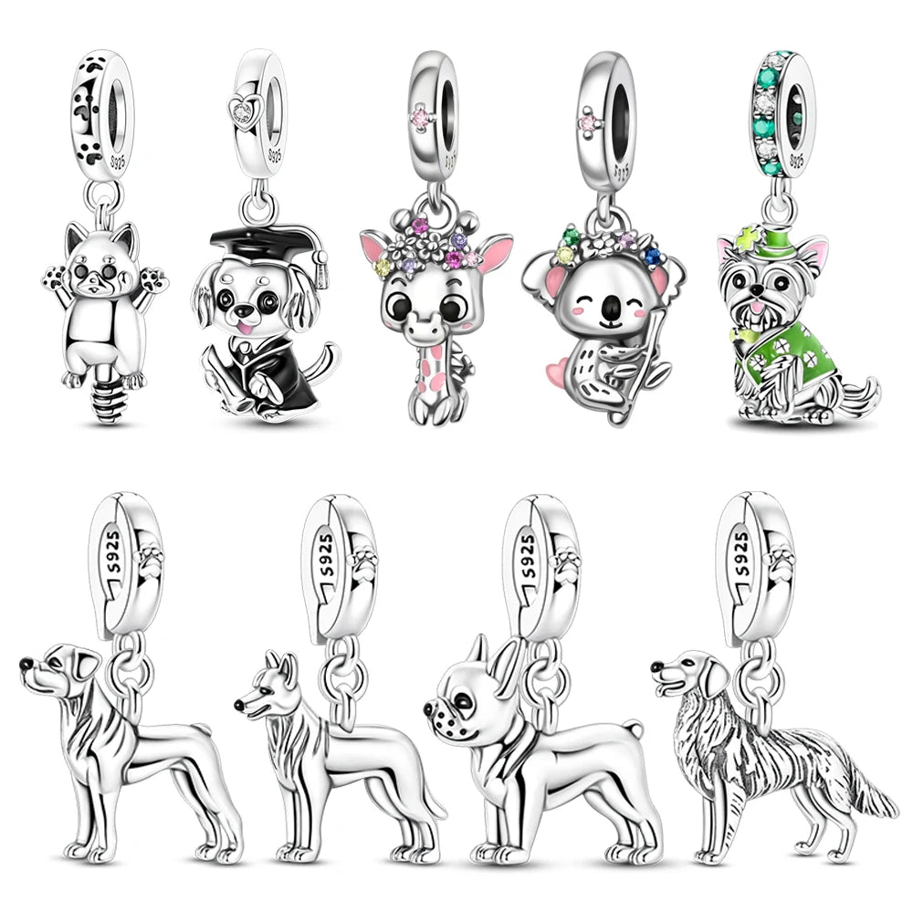 Beautiful 925 Sterling Silver Puppy Cat Swallow Raccoon Giraffe Animal Pendant Fit DIY Bracelet Necklace Package Jewelry Gifts