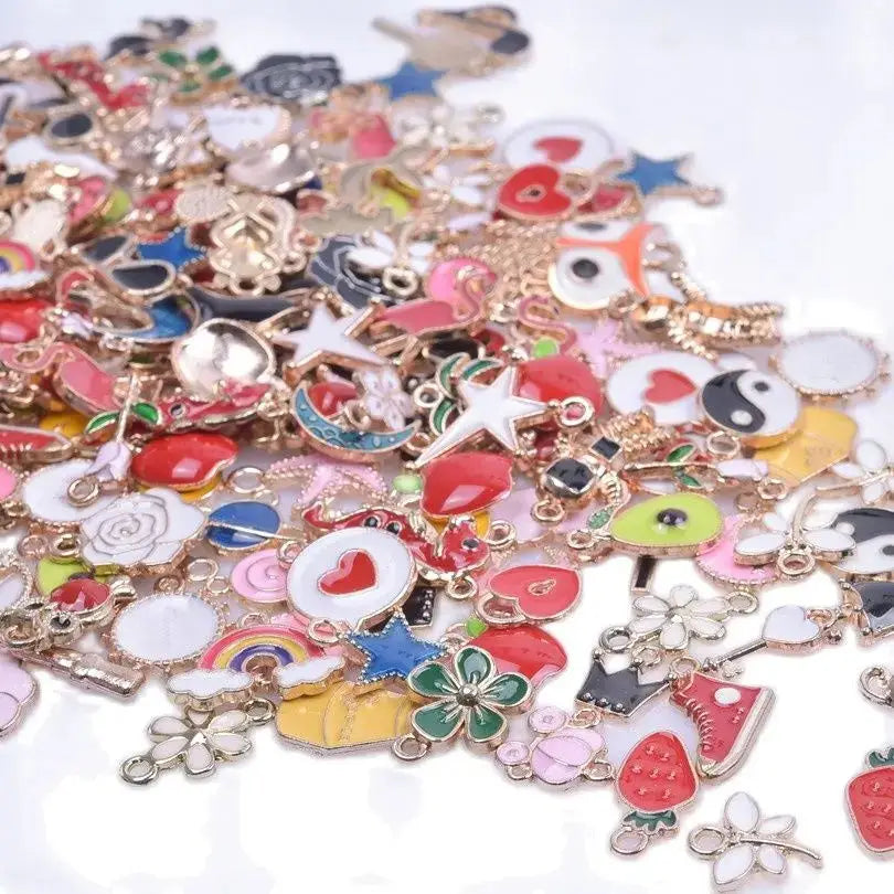 30/50/100PCS Mixed Gold Color Alloy Enamel Cute Heart Flower Fruit Charms Pendant For DIY Earrings Bracelet Jewelry Accessories
