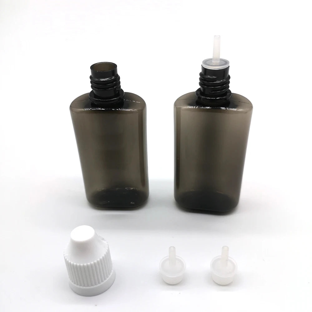 100pcs 30ml Clear/Black PET Plastic Square Flat Dropper Bottles Long Tip Cap Empty Liquid Dropper Squeezable Refillable Bottles