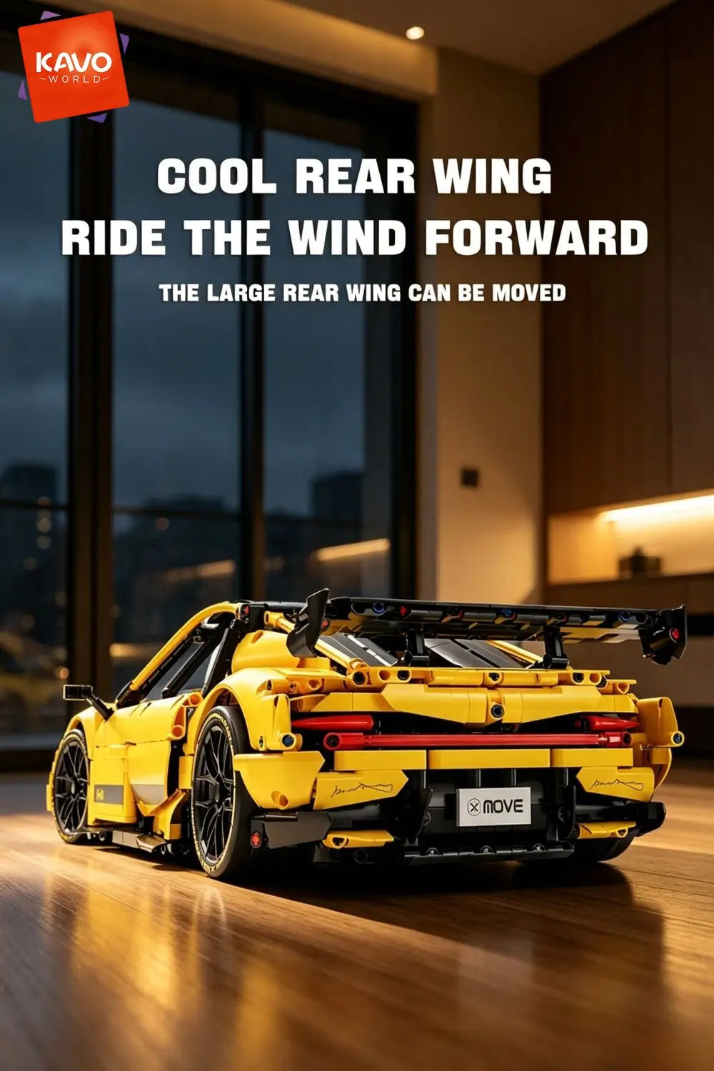 KAVOWORLD 2143pcs Yellow 1:10 Building Block Racing Car Sports Supercar Road Coupe Drift Vehicle Construction Kit with Movable Doors Adjustable Rear Wing DIY Assembly STEM Toys Home Desk Decor Hobby Christmas Halloween Birthd