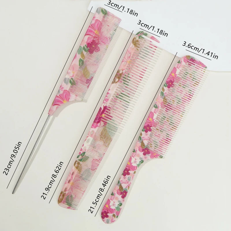 1Pc/3Pcs Hair Combs Including Pointed Tail Comb And Flat Comb. Durable ABS Material. Flower Pattern, Not Picky About Hair Type