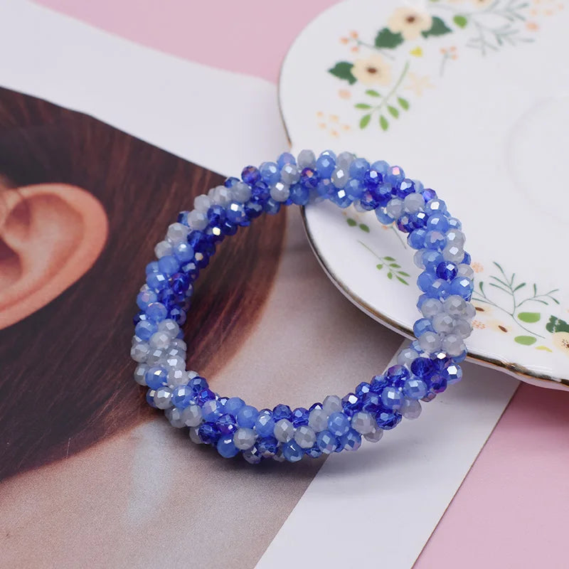 Mixed Color Trendy Glass Bead Bracelet Elastic Handmade Strand Bracelets for Women Gift New Hair Accessory Glass Beads Bracelet