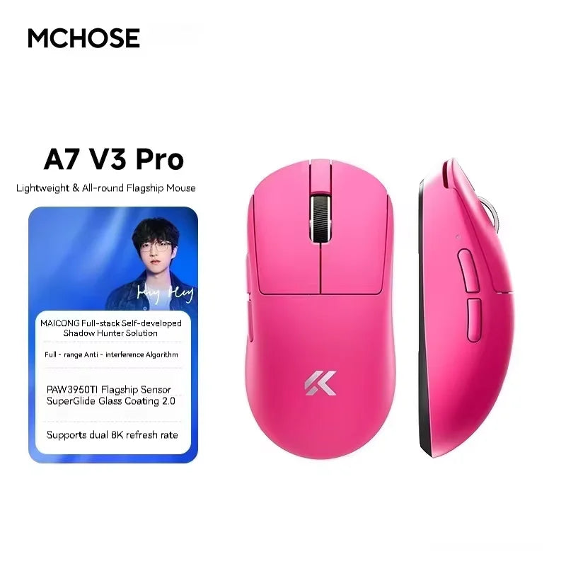 MCHOSE A7 V3 Ultra Gaming Mouse PAW3955Ti Super Sensor 20000FPS Tracking Accuracy 8kHz Polling Rate Low Latency Super Glide