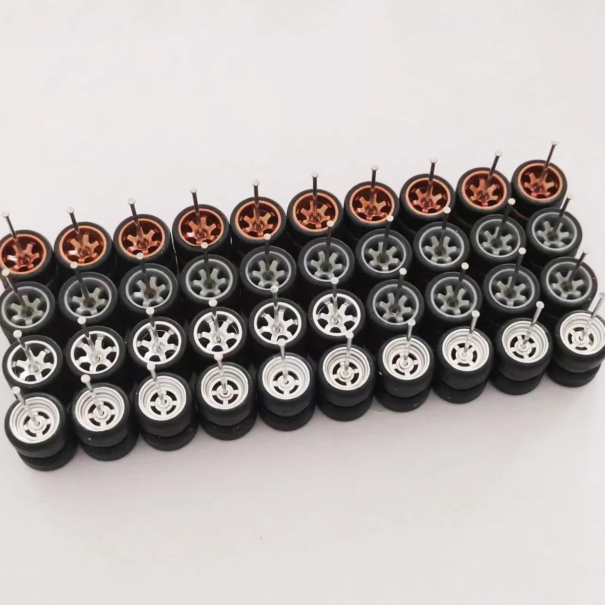 20 Sets 1/64 Alloy Car Wheels w Rubber Tires Axles for 1:64 Mini Model Cars Matchbox Domeka HW