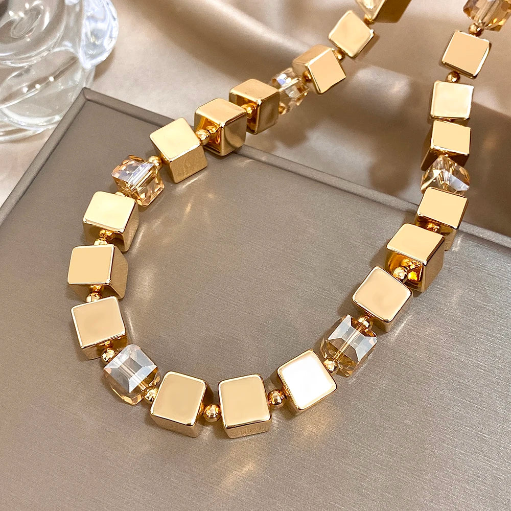 Greatera Three-dimensional Geometry Acrylic Beads Bangle Necklace For Women Men Charm Handmade Cubic Zircon Filled Jewelry Cool