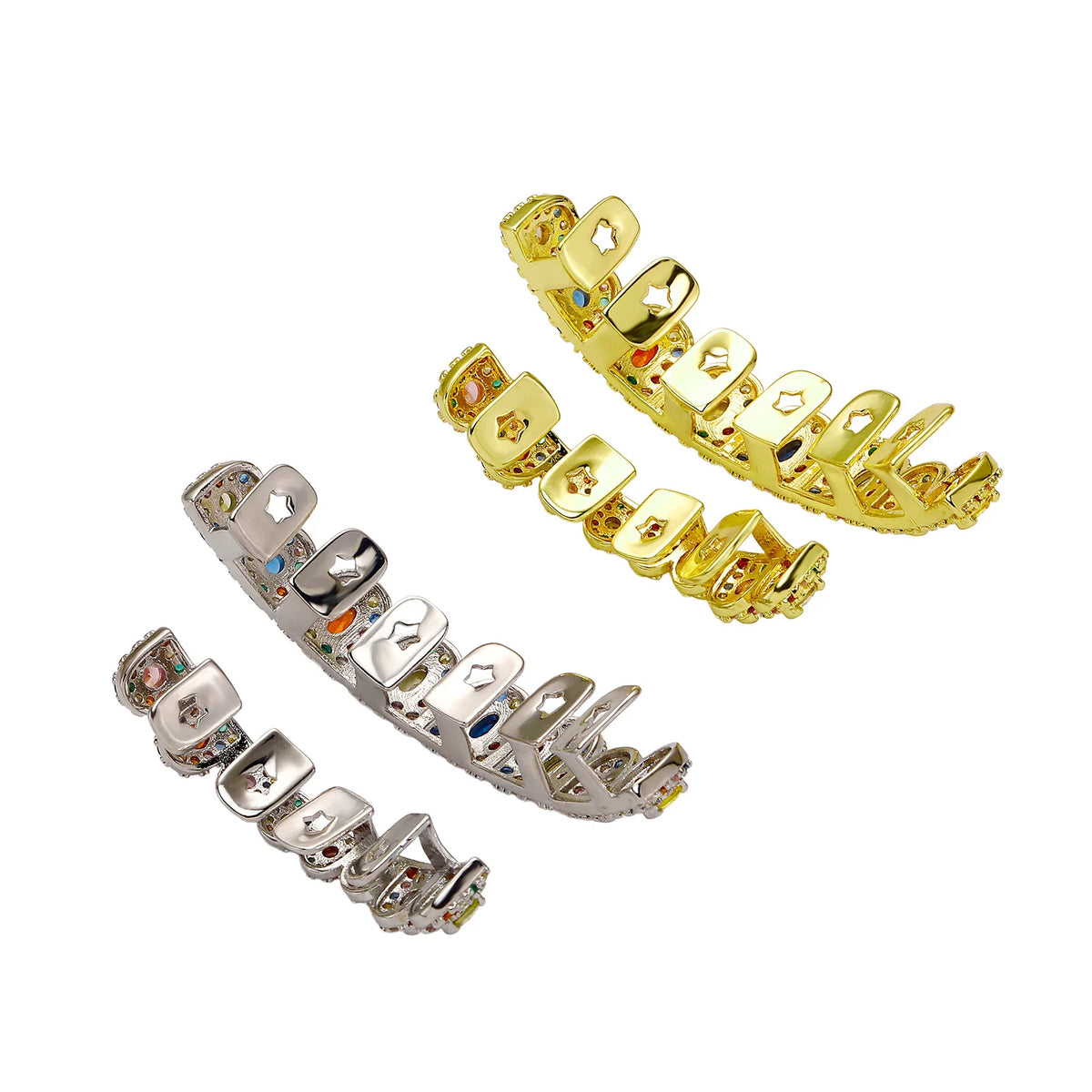 JINAO Rainbow Candy Color CZ Hip Hop Full Iced Out 8 Teeth Small Siz Set Grillz Men Top&Bottom Punk Rapper Halloween Cospla