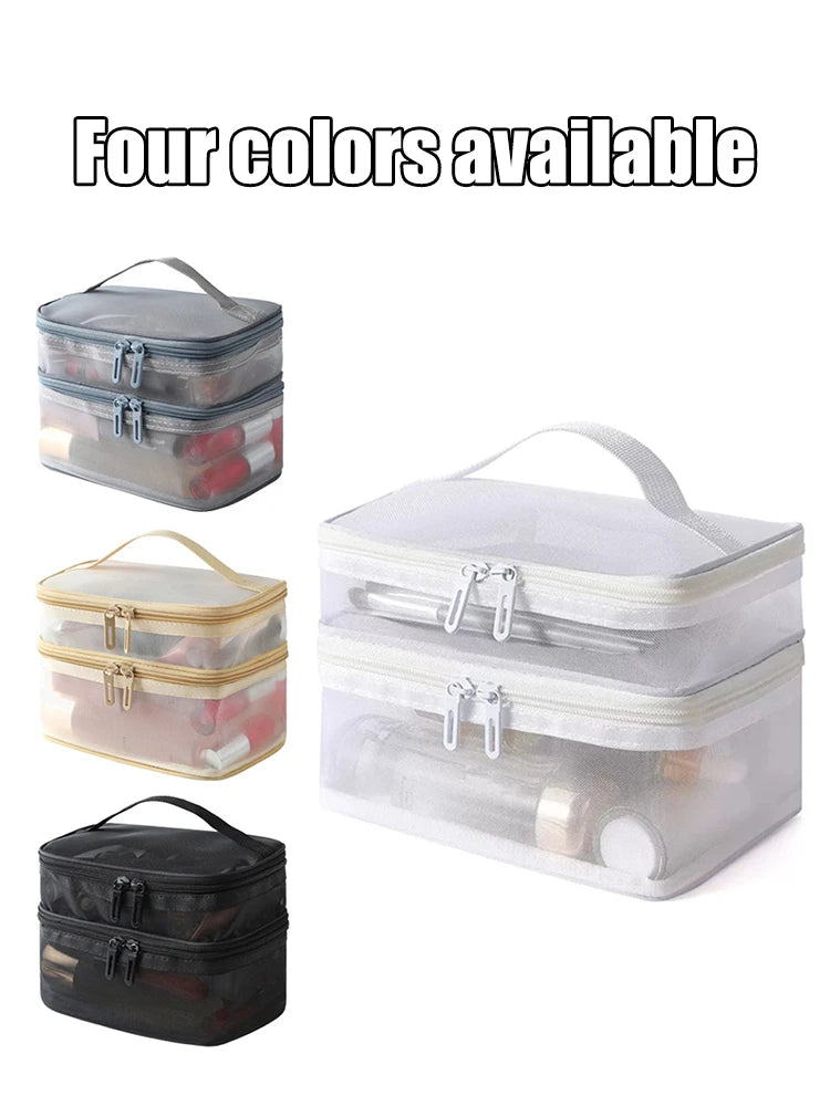 Double Layer Mesh Makeup Bag, Wash Bag, Women's Portable New Large Capacity Storage Bag, Cosmetics Storage Bag