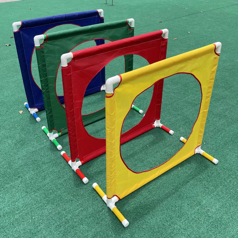 Kids Agility Obstacle Course Toys Colorful Jump Hurdle & Crawl Through Window Frame Children Sensory Integration Training Indoor