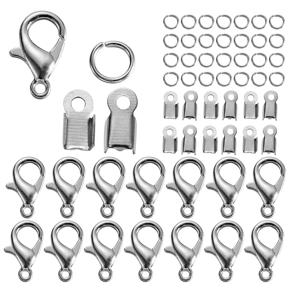 80Pcs/lot Alloy Lobster Clasp Jump Rings Connector Clasp Crimp End For Bracelet Necklace Chains DIY Jewelry Making Supplies