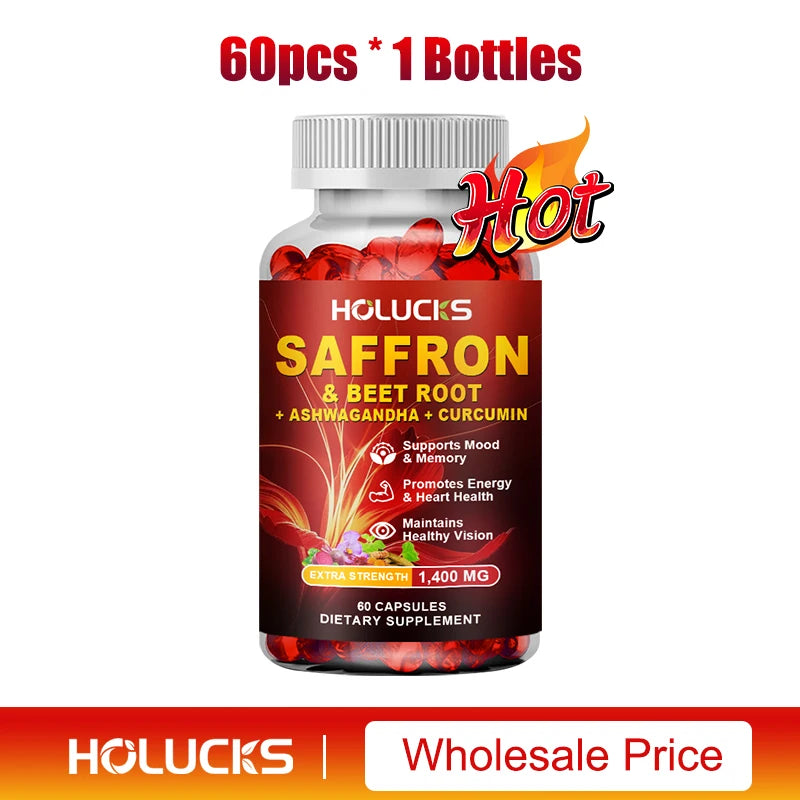 Saffron Extract Supplement, Boost Energy & Mood, for Eye & Heart Health, Focus, Vision Support, with Beet Root & Ashwagandha