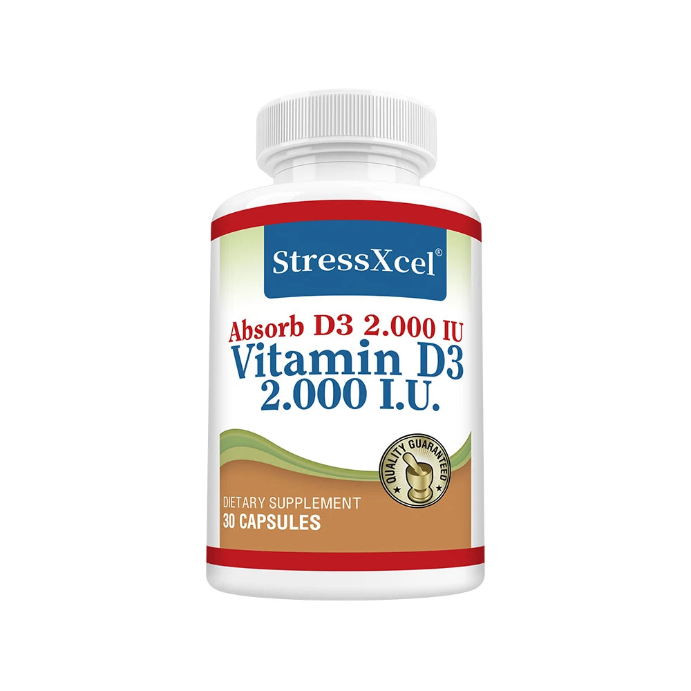 High Potency Vitamin D3 2000IU Capsules, Immune Support, Bone Health, Muscle Function, Whole-Body Wellness, Non-GMO Gluten Free