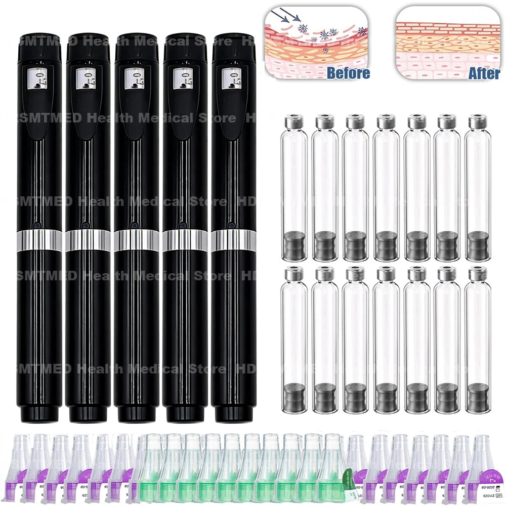 Black Magic Pen Accurate Dosage Kit 3ml Empty Cassette Bottle Cartridges Disposable 4/6/8mm Pen Tip for Insulin Injection Pen