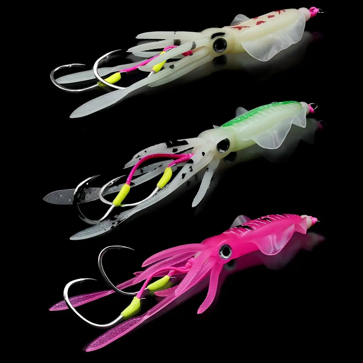 ZYZHE Soft Squid String Hook with Double Sea Fishing Hooks Saltwater Boat Fishing Fakebait Hooks Luminous String Hook Tackle