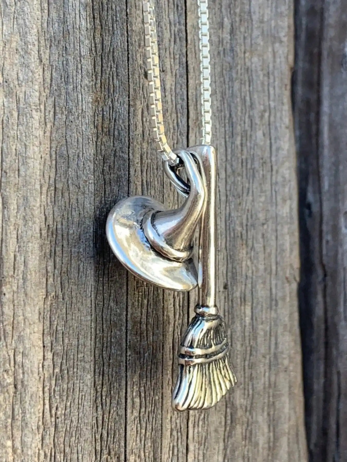 Vintage Personalized Irregular Witch Hat Broomstick Pendant Necklace Halloween Fashion Jewelry For Men and Women