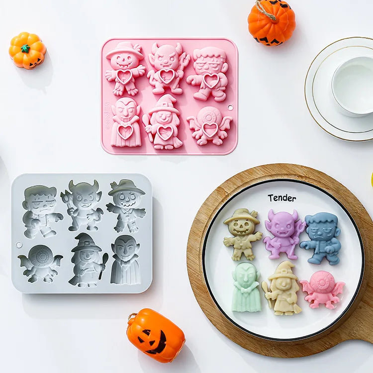 6 Cavity 6 Different Halloween Theme Silicone Mold 3d Demon, Wizard, Vampire Candy Chocolate Mould Epoxy Resin Mold Cake Decor