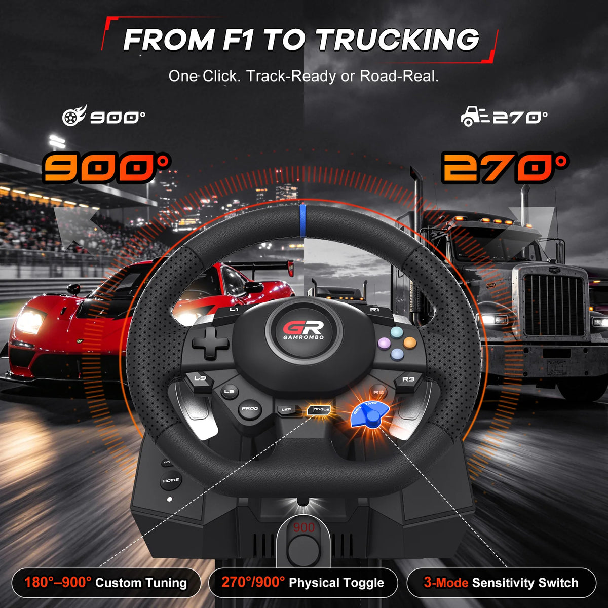 Gaming Steering Wheel 270°&900° F127 RGB Racing Wheel Volante For PS5/PS4/PC Hall 3-Pedal and Gear Lever Set