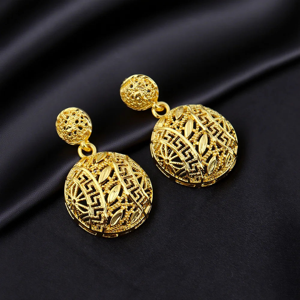 Dubai 24K Gold Plated Warped Geometry Necklace Earrings Jewelry Set For Women African Indian Nigeria Bridal Wedding Party Gift