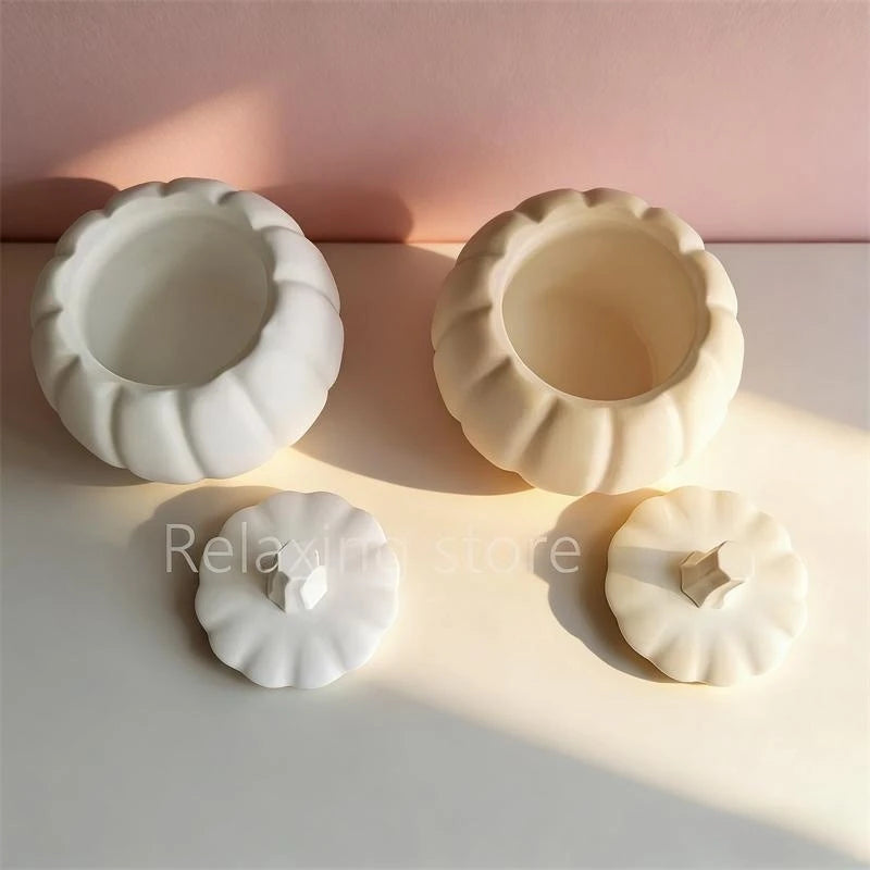 Pumpkin Shape Plaster Storage Box Candle Cup Silicone Molds Halloween Storage Jar Cement Flowerpot Home Decoration Mould