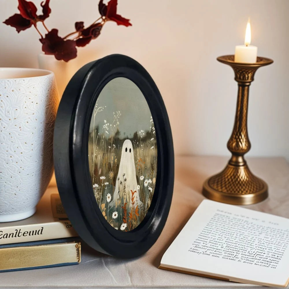 1 Piece of Vintage Halloween Ghost Decoration in a Flower Cluster - Handmade Oval Wooden Decorative Wall Art (5.25* 4.16inch), Oval Decoration, Halloween, Christmas, Thanksgiving Victorian Room Dark Decoration