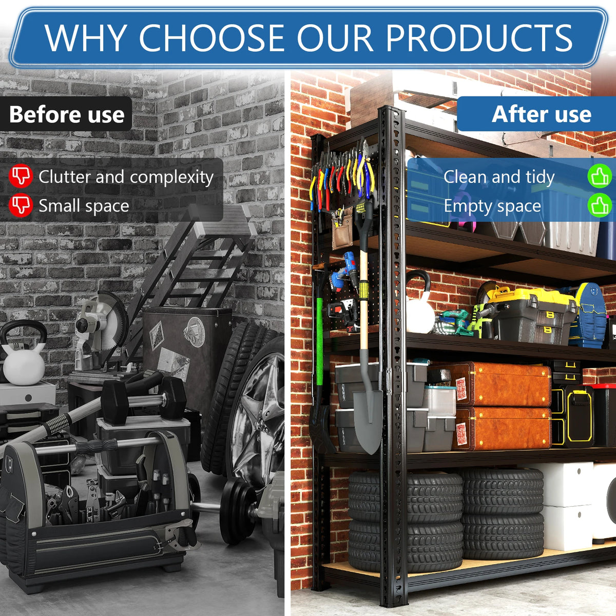 Heavy-Duty 5-Tier Adjustable Metal Shelving Unit with Pegboard Panel System - Capacity Suitable for Basement, Garage, Warehouse