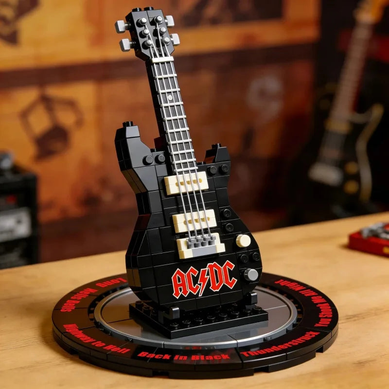New Building Block Guitar Model Assembling Ornament Rock Band ACDC Iron Maiden Creative Toys Puzzle Construction Set Blocks 14+y