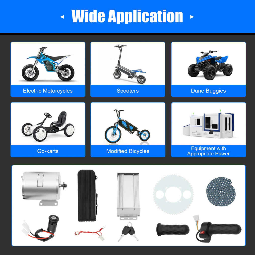 3KW Electric Brushless Motor Kit 48-72V Electric Bike Motorcycle E-Scooter Conversion Kits Controller Throttle